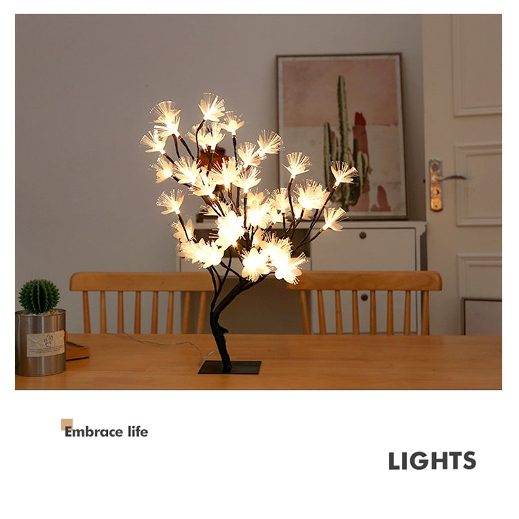 24 Lights Cherry Tree Lamp Table Lamp Room Layout Decoration Creative Bedside Night Light Gift, Style:Fiber Optic Black tree