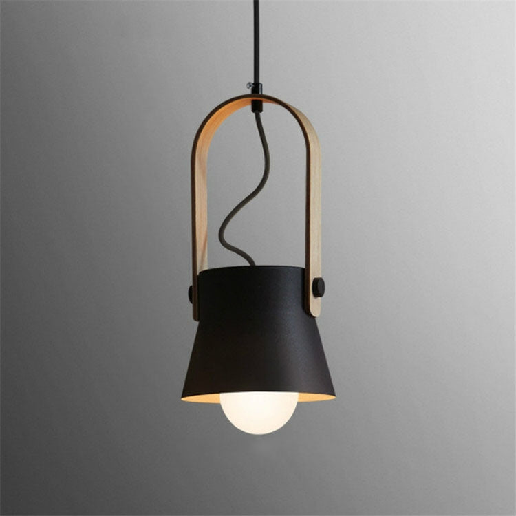 Wood Grain Creative Simple Personality Restaurant Chandelier Single Head Study Bedroom Macaron Bar Small Lamp without Light Source, Size:S