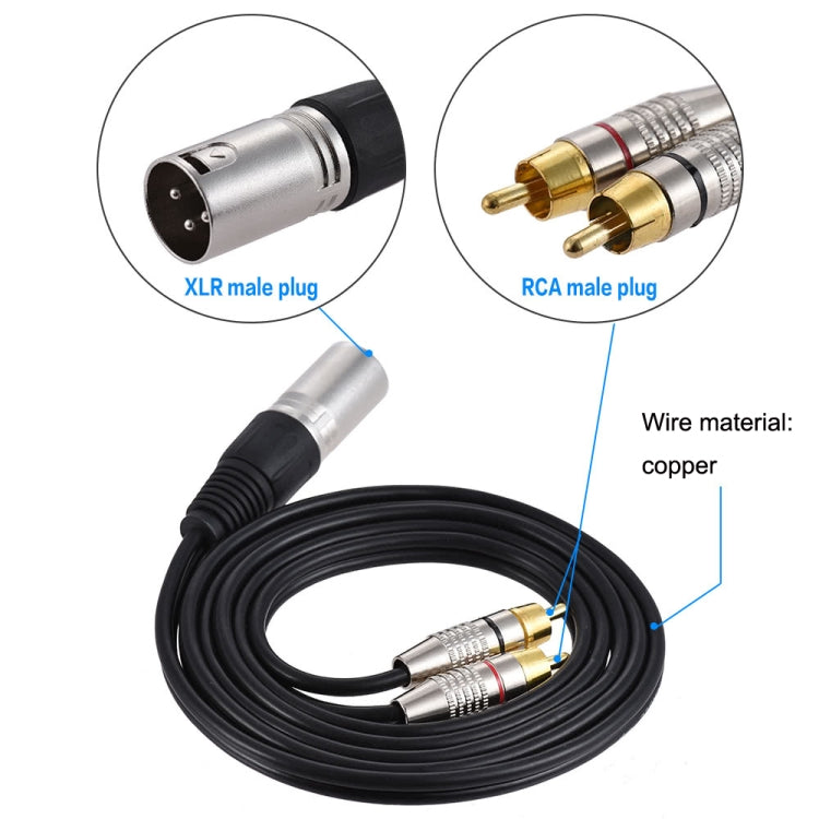 XLR Male To 2RCA Male Plug Stereo Audio Cable, Length:, Length:3m