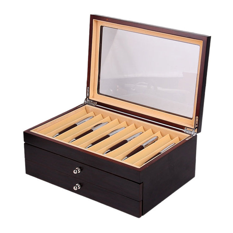 34 Pens Box Painted Wooden Pen Display Collection Pencil Case, Color:34 Grids-Black