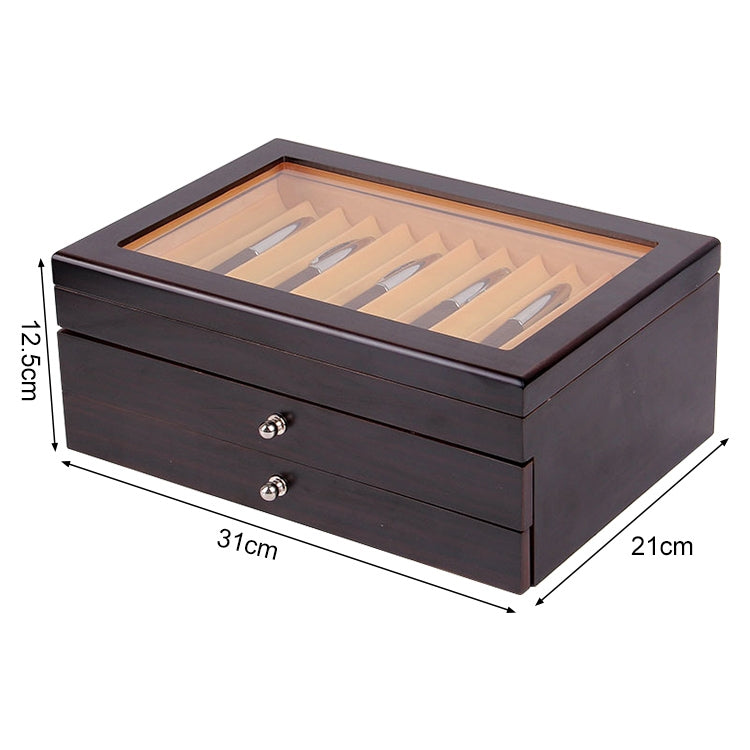 34 Pens Box Painted Wooden Pen Display Collection Pencil Case, Color:34 Grids-Black