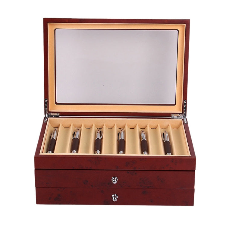 34 Pens Box Painted Wooden Pen Display Collection Pencil Case, Color:34 Grids-Red
