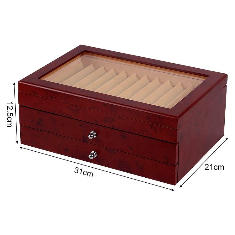 34 Pens Box Painted Wooden Pen Display Collection Pencil Case, Color:34 Grids-Red