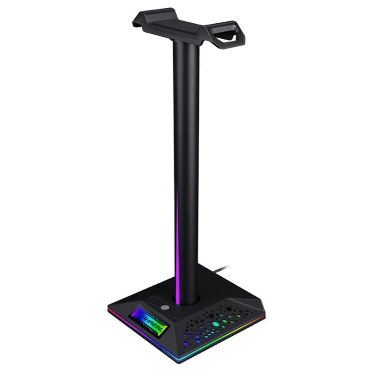 Desktop Vertical RGB Lighting Dual USB Ports Headset Stand(Black)