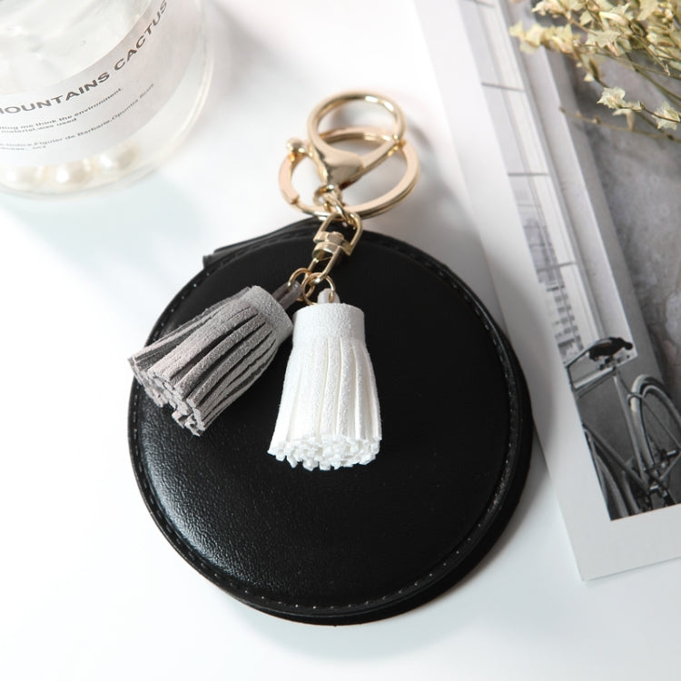 PU Leather Double Sided Girls Portable Folding Mirror Tassel Mini Makeup Mirror