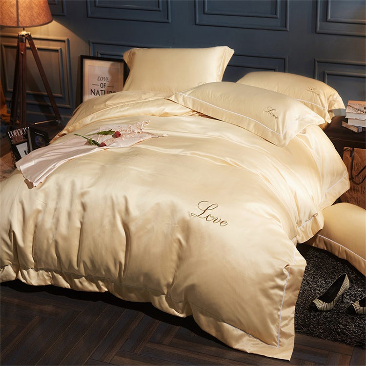 Silk Four-Piece Sheets Bed Sheet Double Nude Sleeping Quilt Cover Ice Silk Bedding 1.8M Bed