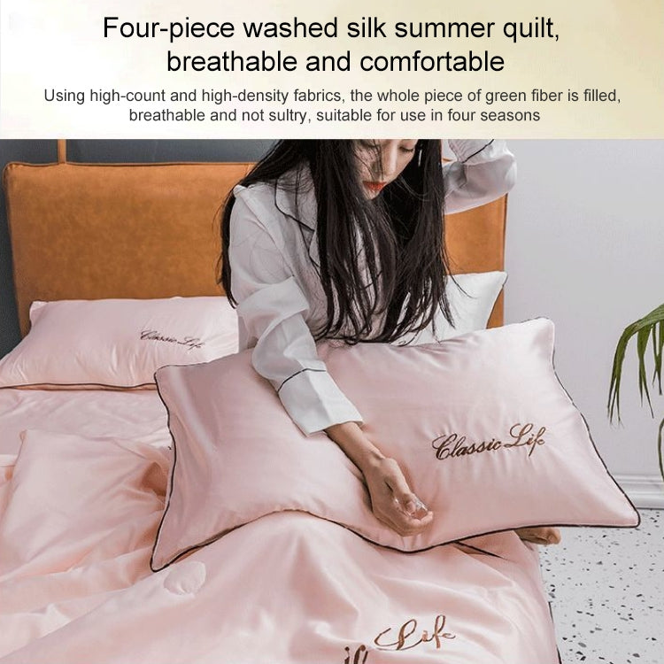 Summer Healthy Sleep Ice Silk Air Conditioner Quilt Four-piece Set Machine Washable, Style:Section B Bed Mattress, Bed Size:1.5 Meters