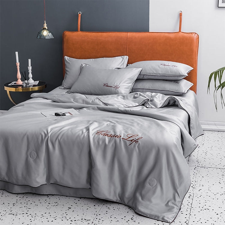 Summer Healthy Sleep Ice Silk Air Conditioner Quilt Four-piece Set Machine Washable, Style:Section B Bed Mattress, Bed Size:1.5 Meters