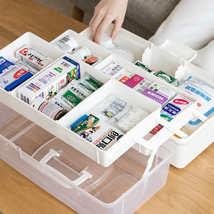 Plastic Storage Box Medicine Box Organizer 3 Layers Multi-Functional Portable Medicine Cabinet Family Emergency Kit Box, Color: L White