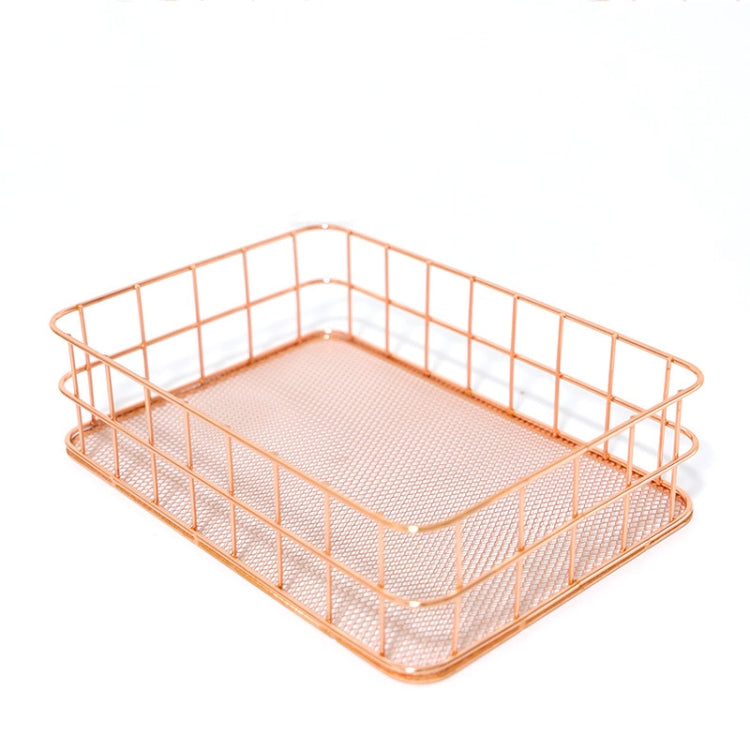 Rose Gold Net Bottom Modern Minimalist Office Home Wrought Iron Storage Basket, Size:Small Size
