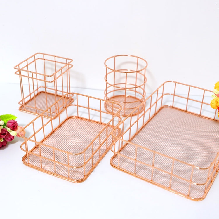 Rose Gold Net Bottom Modern Minimalist Office Home Wrought Iron Storage Basket, Size:Small Size