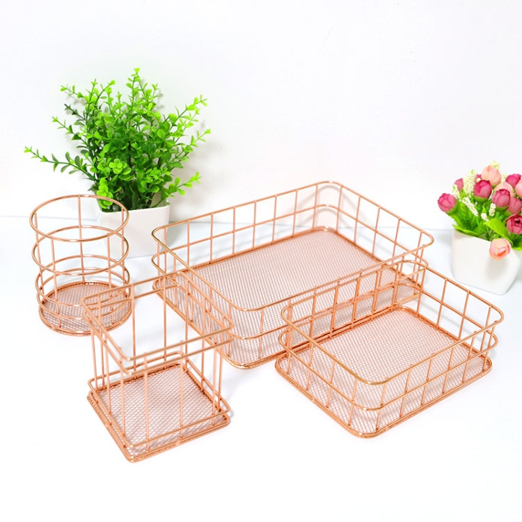 Rose Gold Net Bottom Modern Minimalist Office Home Wrought Iron Storage Basket, Size:Small Size
