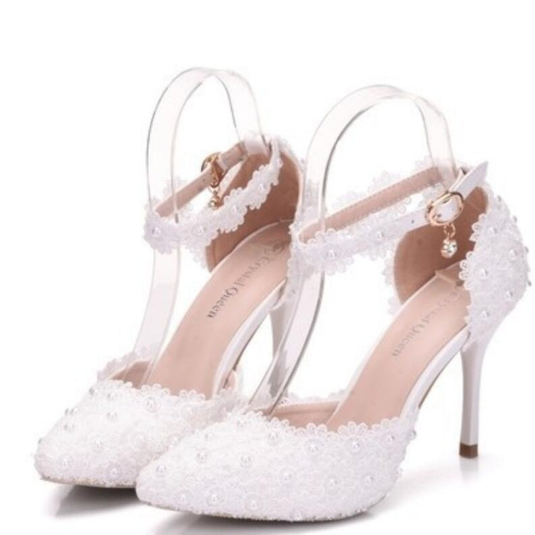 Women Shoes Lace Pearl Princess Pointed Shoes, Size:34