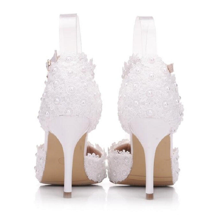 Women Shoes Lace Pearl Princess Pointed Shoes, Size:37
