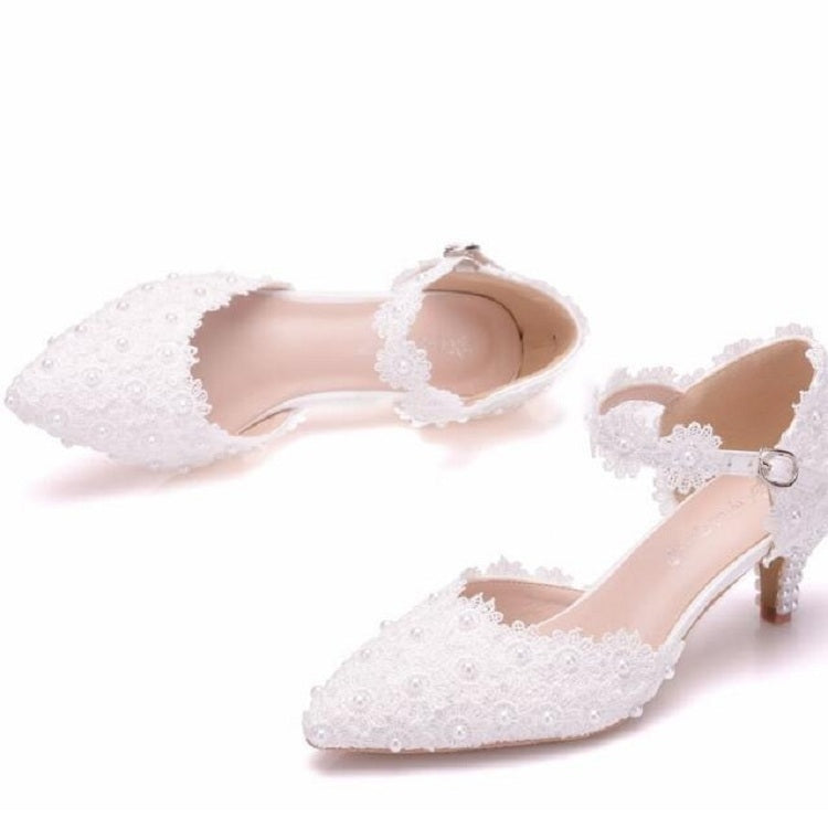 Women Shoes Lace Pearl Princess Pointed Shoes, Size:37