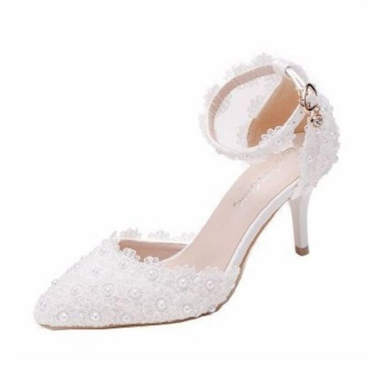 Women Shoes Lace Pearl Princess Pointed Shoes, Size:38