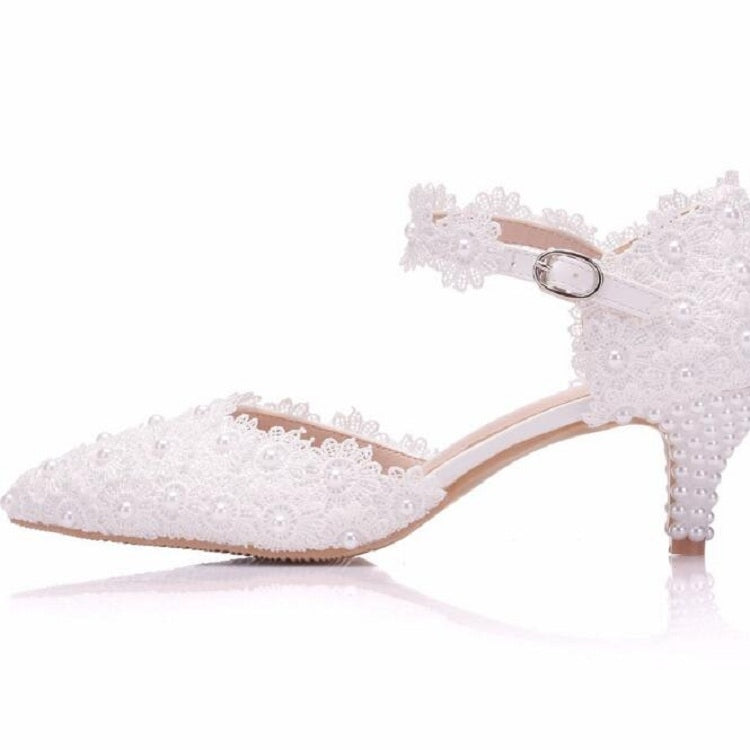 Women Shoes Lace Pearl Princess Pointed Shoes, Size:40
