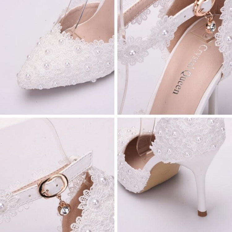 Women Shoes Lace Pearl Princess Pointed Shoes, Size:40