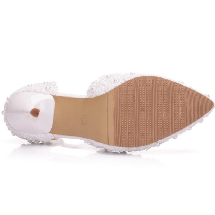 Women Shoes Lace Pearl Princess Pointed Shoes, Size:41