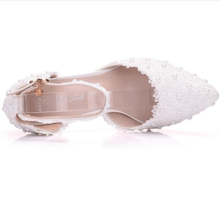 Women Shoes Lace Pearl Princess Pointed Shoes, Size:41