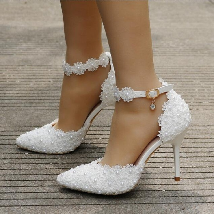 Women Shoes Lace Pearl Princess Pointed Shoes, Size:41
