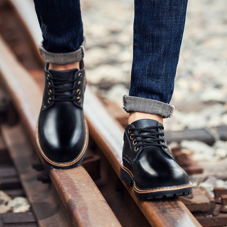 Autumn Winter Men Casual Leather Boots Lace-up Shoes, Size:38(Black)