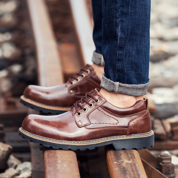 Autumn Winter Men Casual Leather Boots Lace-up Shoes, Size:40