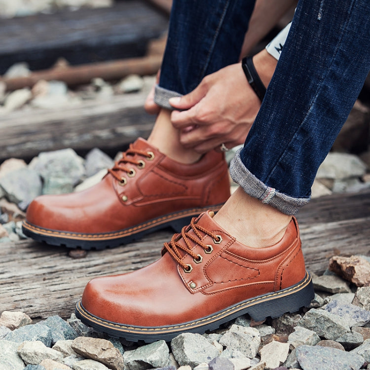 Autumn Winter Men Casual Leather Boots Lace-up Shoes, Size:41(Light Brown)