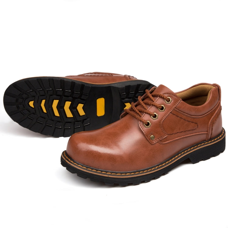 Autumn Winter Men Casual Leather Boots Lace-up Shoes, Size:44(Light Brown)