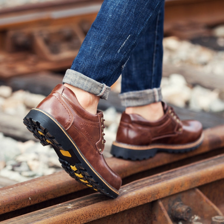 Autumn Winter Men Casual Leather Boots Lace-up Shoes, Size:45