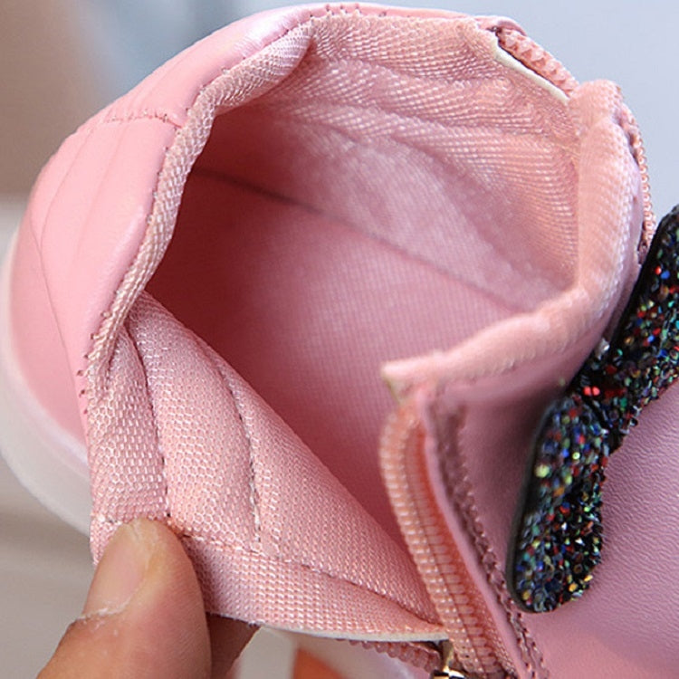 Kids Shoes Baby Infant Girls Eyelash Crystal Bowknot LED Luminous Boots Shoes Sneakers, Size:32