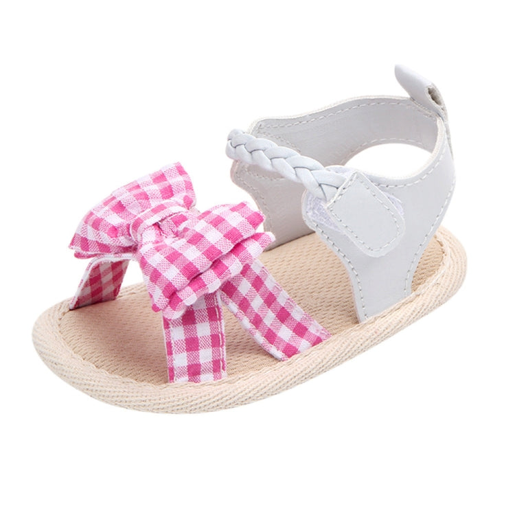 Bow Plaid Soft Weave Crib Anti-Slip Baby Girls Summer Shoes Anti-Slip Single Sandals, Size:11