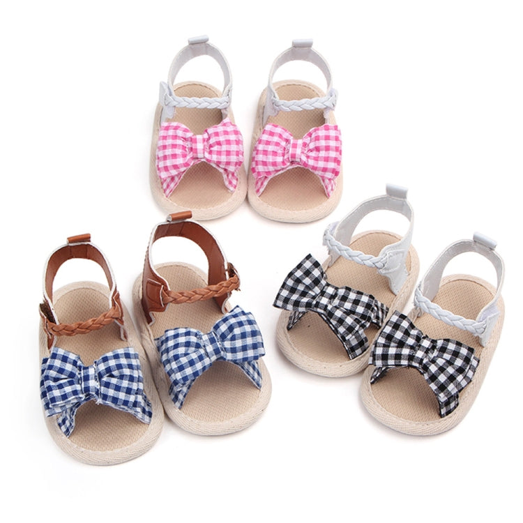 Bow Plaid Soft Weave Crib Anti-Slip Baby Girls Summer Shoes Anti-Slip Single Sandals, Size:11
