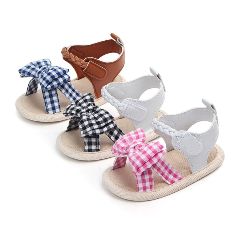 Bow Plaid Soft Weave Crib Anti-Slip Baby Girls Summer Shoes Anti-Slip Single Sandals, Size:11
