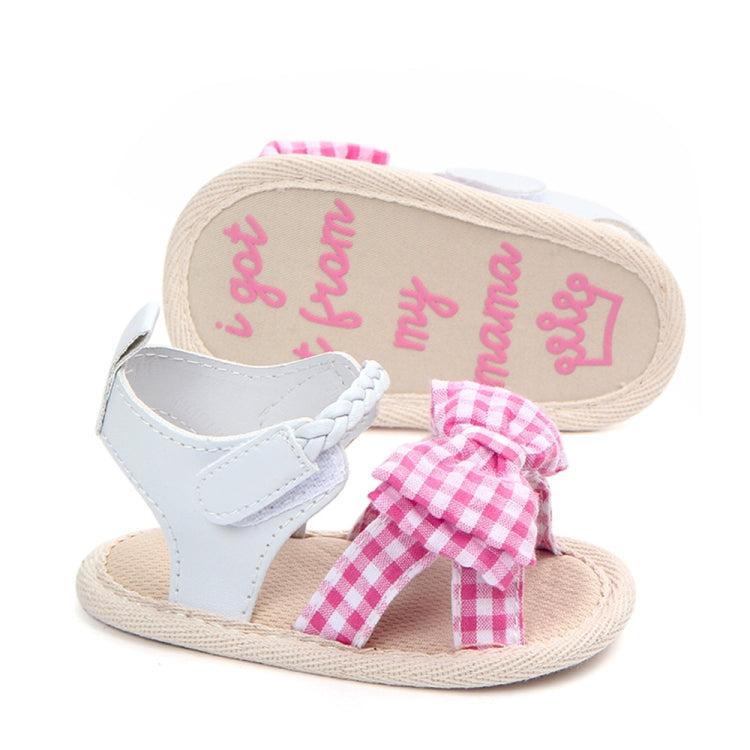 Bow Plaid Soft Weave Crib Anti-Slip Baby Girls Summer Shoes Anti-Slip Single Sandals, Size:12