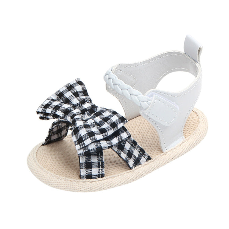 Bow Plaid Soft Weave Crib Anti-Slip Baby Girls Summer Shoes Anti-Slip Single Sandals, Size:12