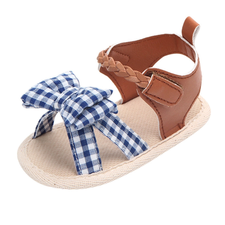 Bow Plaid Soft Weave Crib Anti-Slip Baby Girls Summer Shoes Anti-Slip Single Sandals, Size:13