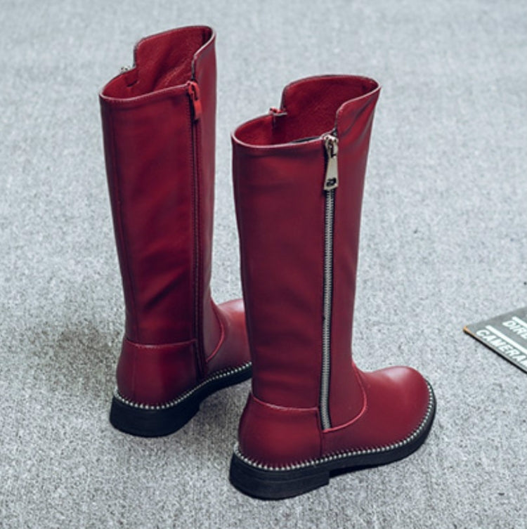 Winter Girls Leather High-Top Snow Boots, Size:28, Color:Black thin cotton boots