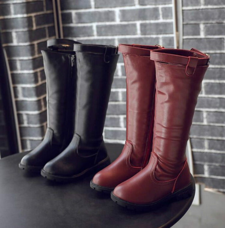 Children's Winter Warm Leather Boots, Size:33, Color:Black