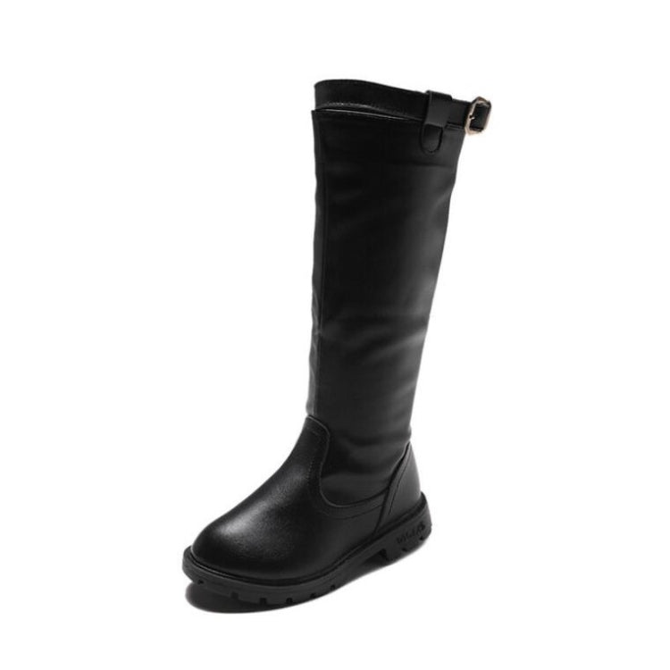 Children's Winter Warm Leather Boots, Size:35, Color:Black