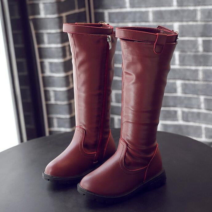 Children's Winter Warm Leather Boots, Size:29, Color:Red wIne