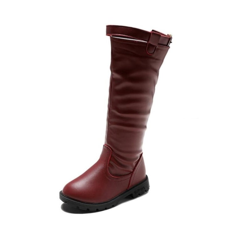 Children's Winter Warm Leather Boots, Size:31, Color:Red wIne