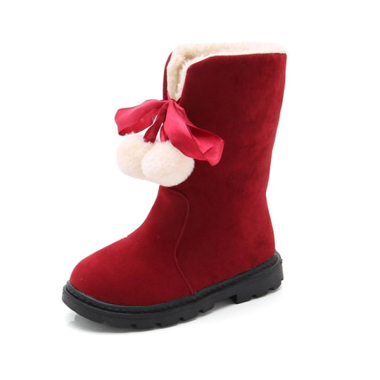 Autumn And Winter Girls Boots Fur Ball Snow Boots, Size:31, Color:Red