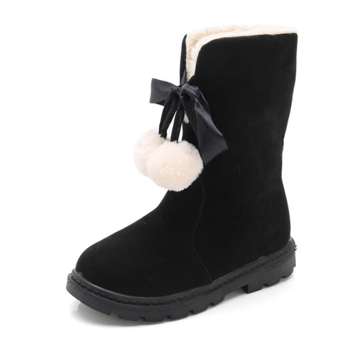 Autumn And Winter Girls Boots Fur Ball Snow Boots, Size:31, Color:Black