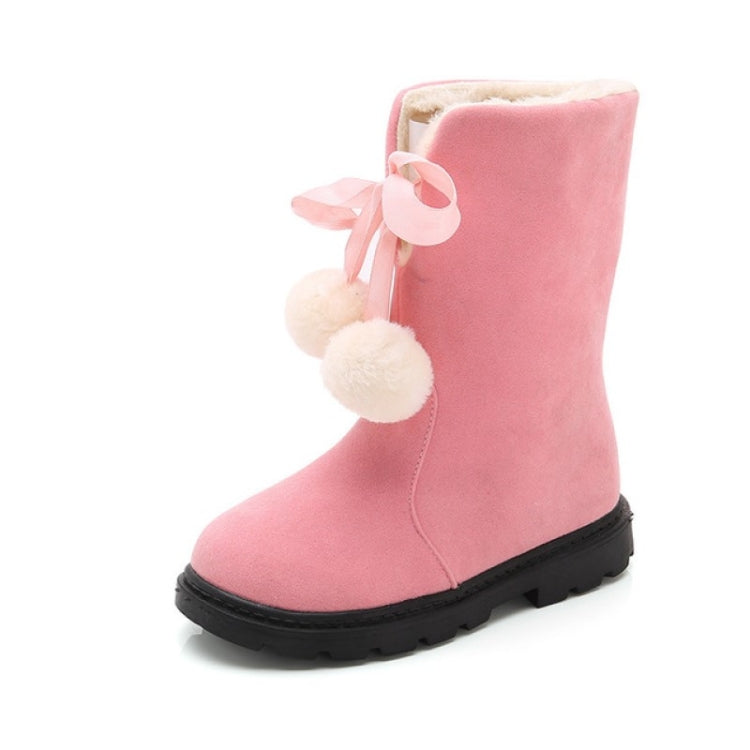 Autumn And Winter Girls Boots Fur Ball Snow Boots, Size:35, Color:Pink