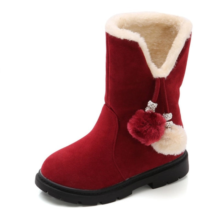 Autumn And Winter Girls Boots Fur Ball Snow Boots, Size:31, Color:KY-5 Red