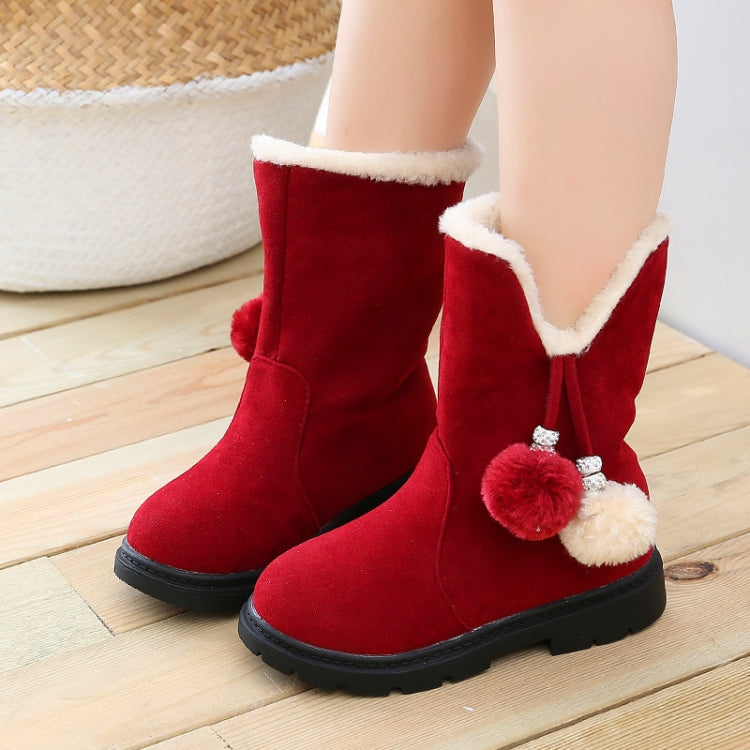 Autumn And Winter Girls Boots Fur Ball Snow Boots, Size:31, Color:KY-5 Red