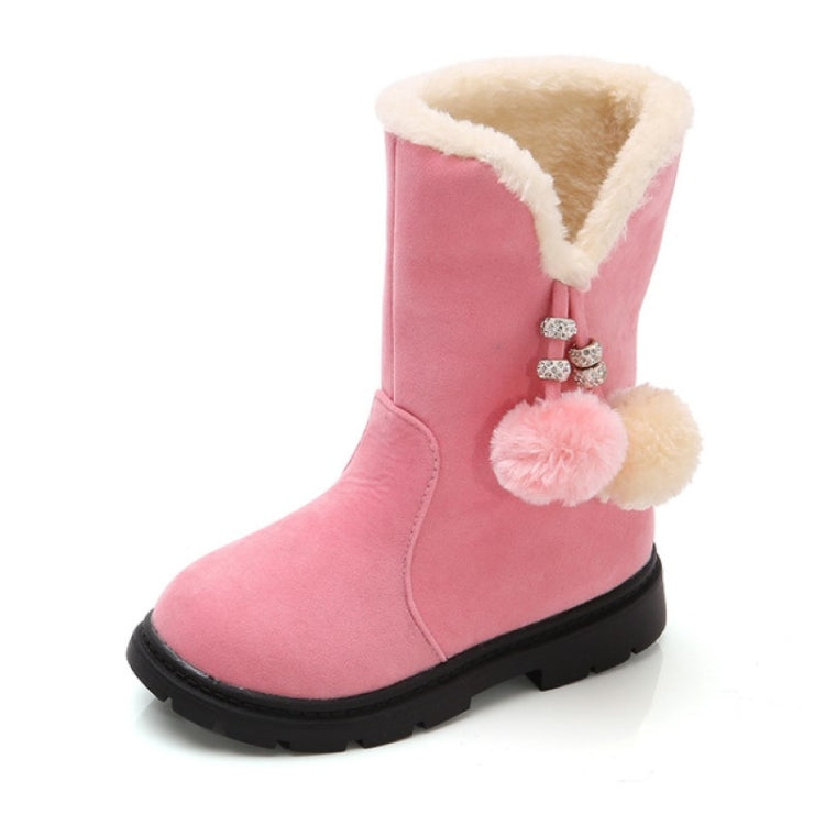 Autumn And Winter Girls Boots Fur Ball Snow Boots, Size:35, Color:KY-5 Pink