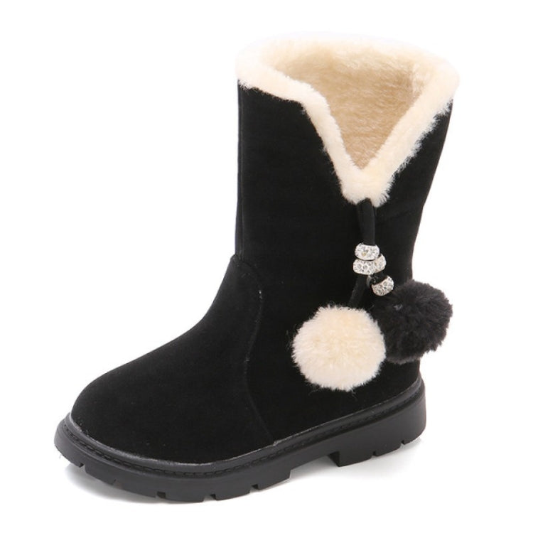 Autumn And Winter Girls Boots Fur Ball Snow Boots, Size:30, Color:KY-5 Black