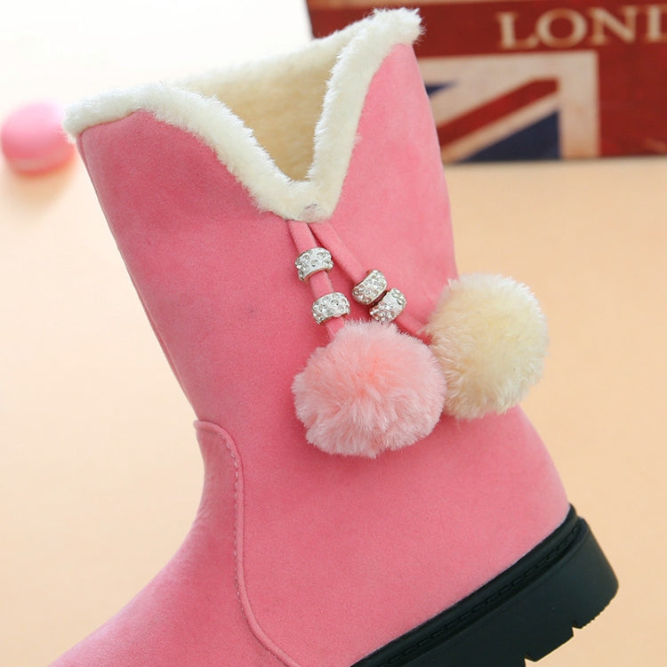 Autumn And Winter Girls Boots Fur Ball Snow Boots, Size:30, Color:KY-5 Black